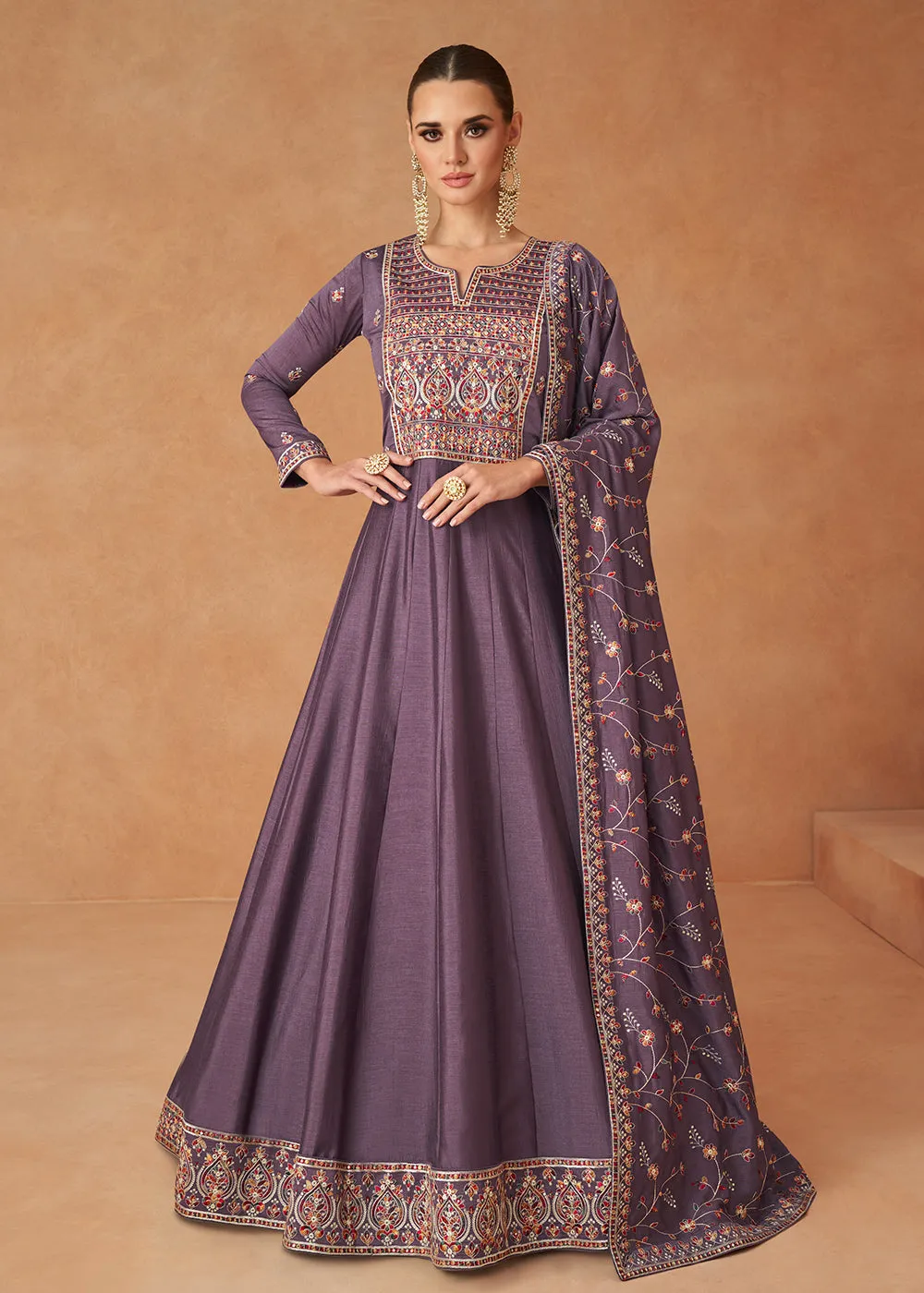 Premium Purple Sequins & Thread Designer Anarkali Suit