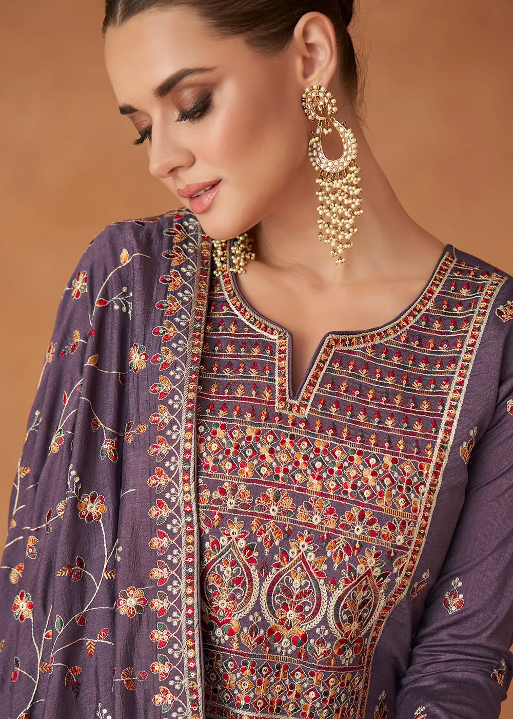 Premium Purple Sequins & Thread Designer Anarkali Suit