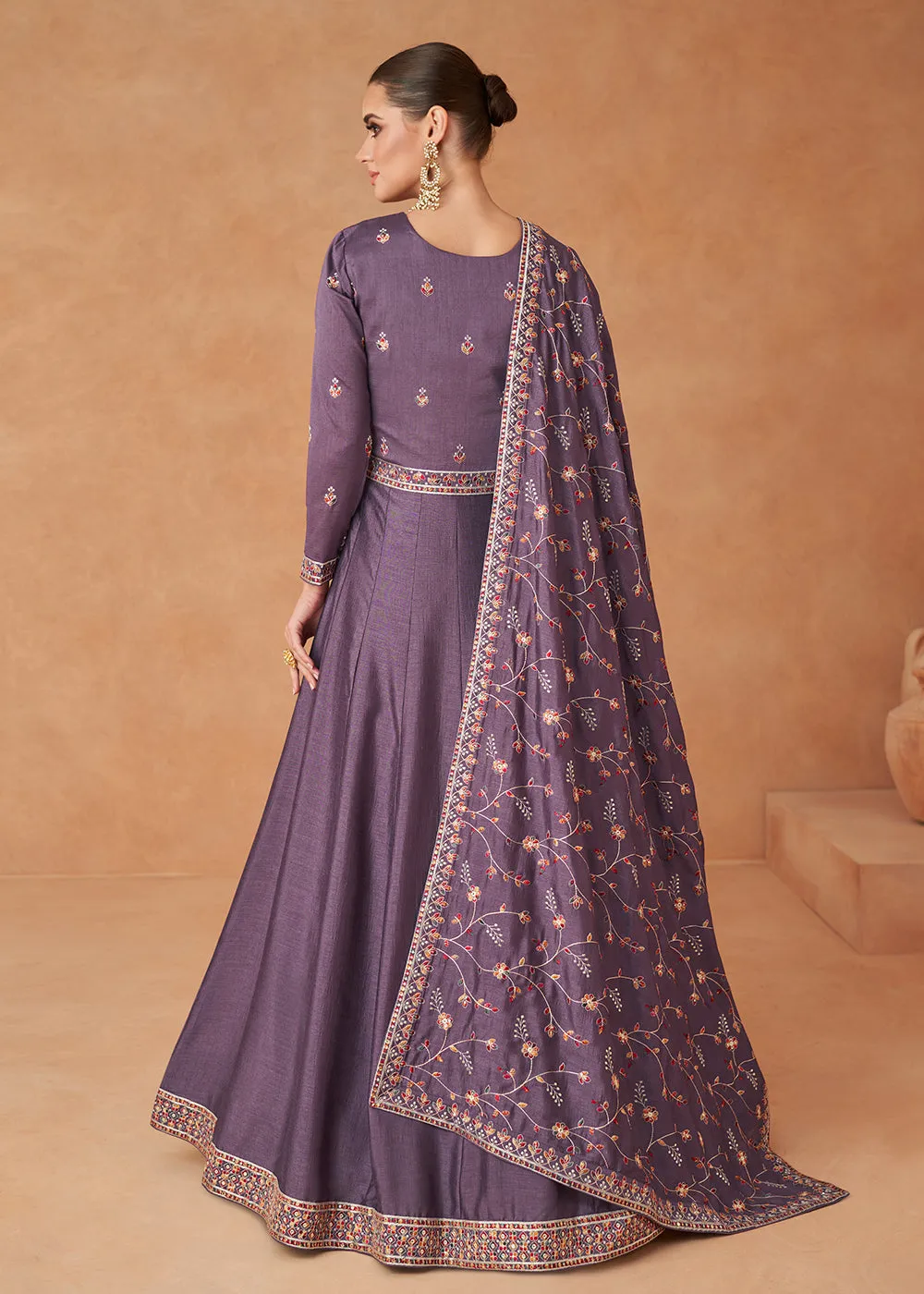 Premium Purple Sequins & Thread Designer Anarkali Suit