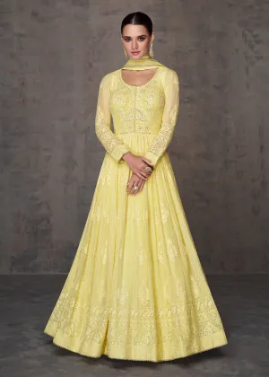Pretty Yellow Wedding Wear Embroidered Long Anarkali Suit