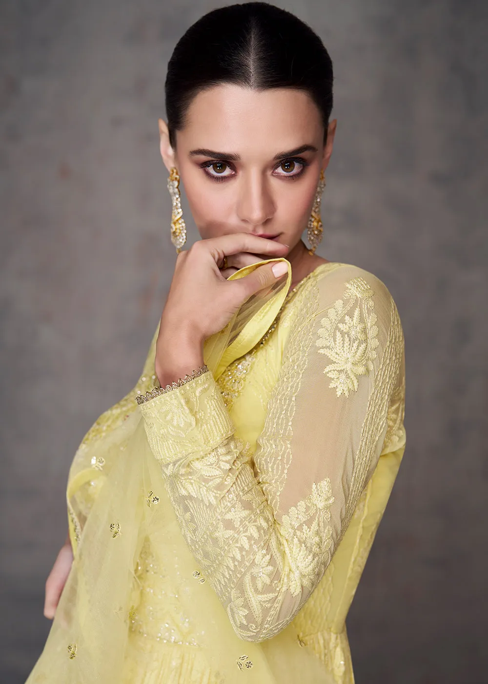 Pretty Yellow Wedding Wear Embroidered Long Anarkali Suit