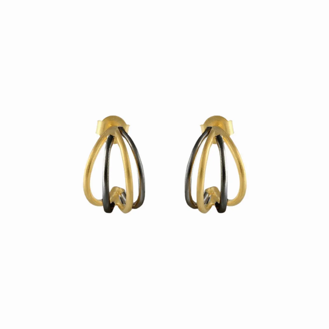 Rhodium and Gold Line Cluster Earrings