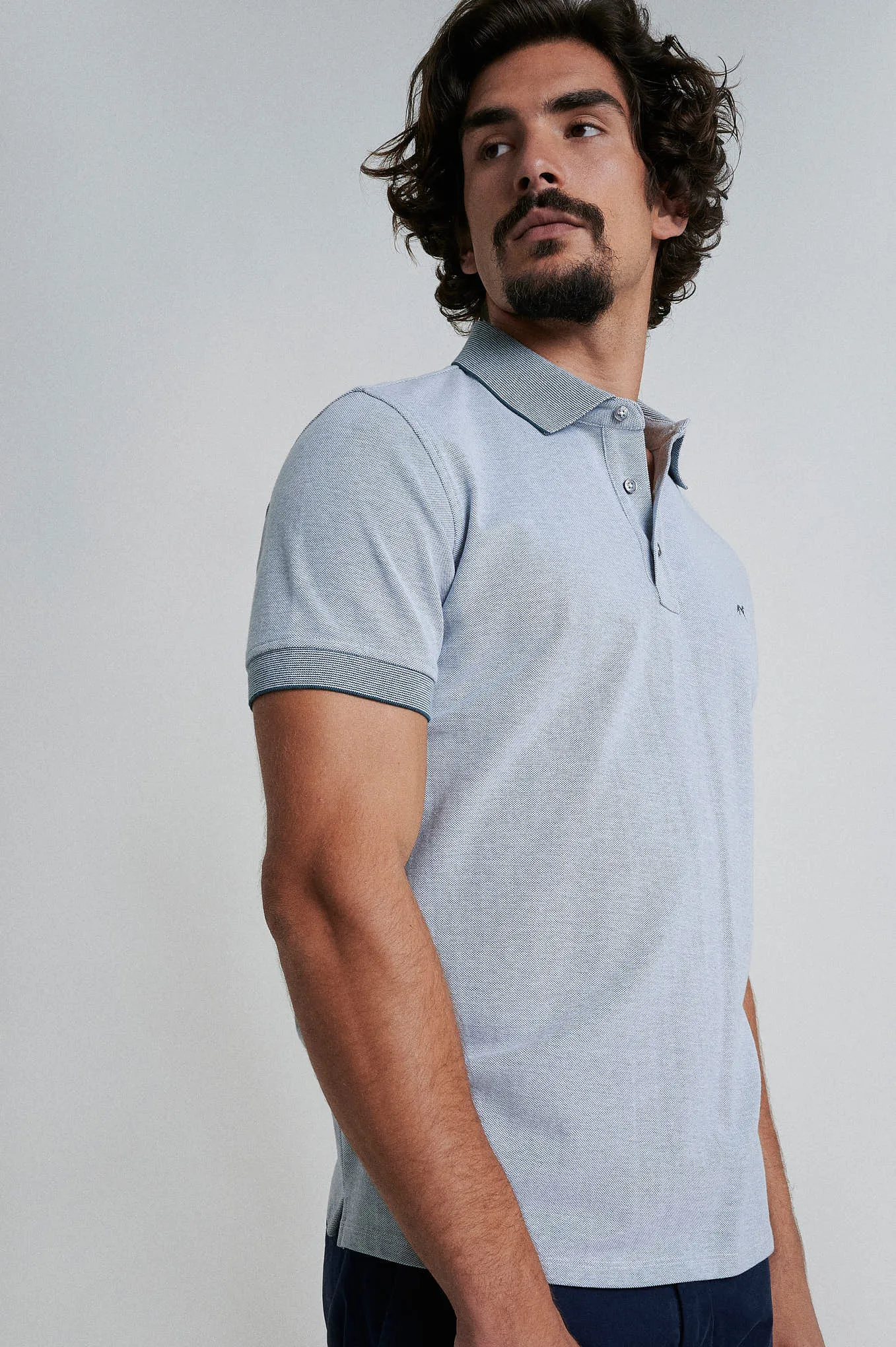 Short sleeve mercerized cotton polo piquet oxford structure