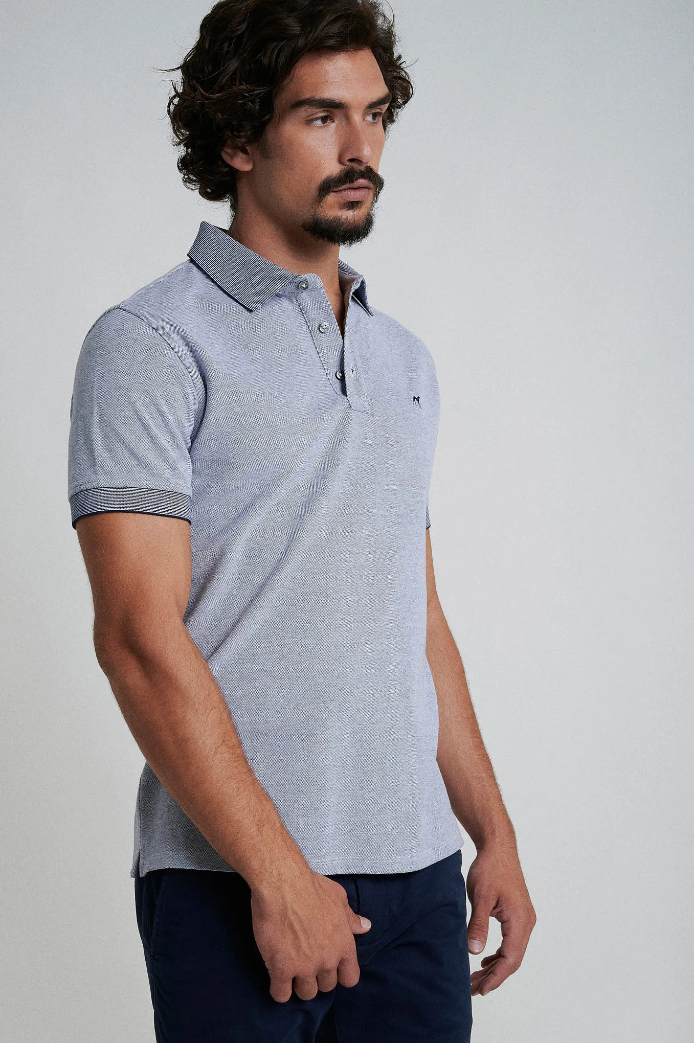 Short sleeve mercerized cotton polo piquet oxford structure