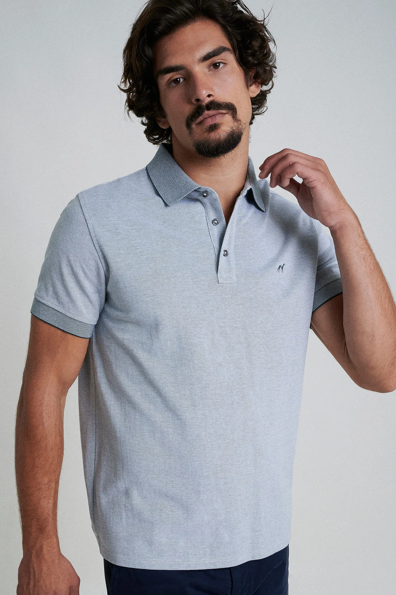 Short sleeve mercerized cotton polo piquet oxford structure
