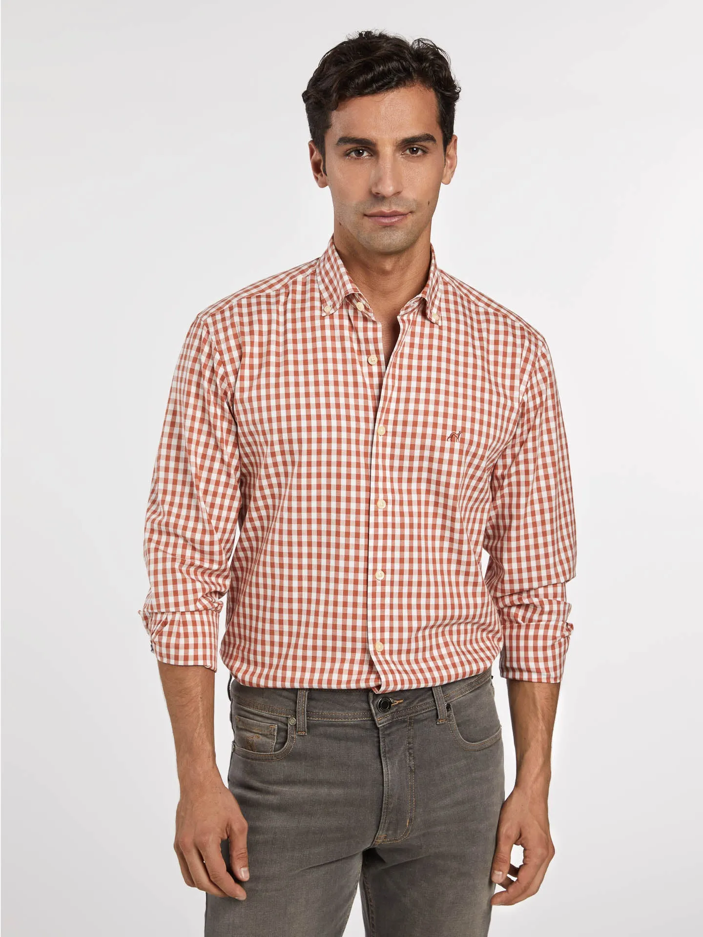 Slim fit 100I cotton checks oxford shirt